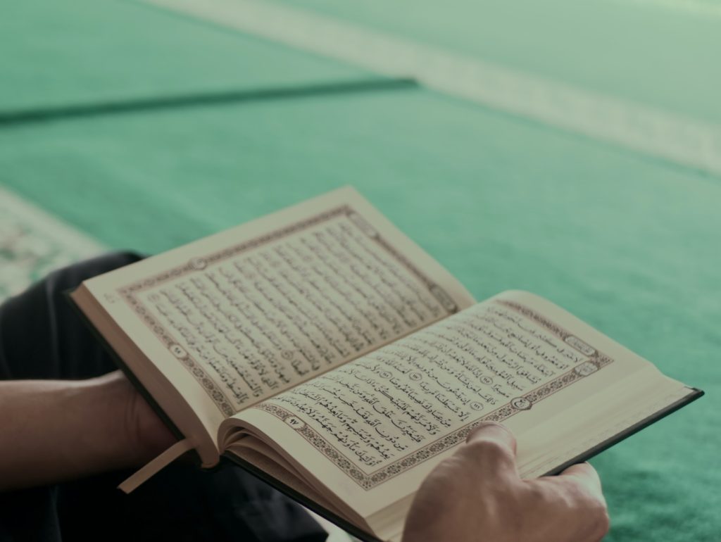 person reading book on green table