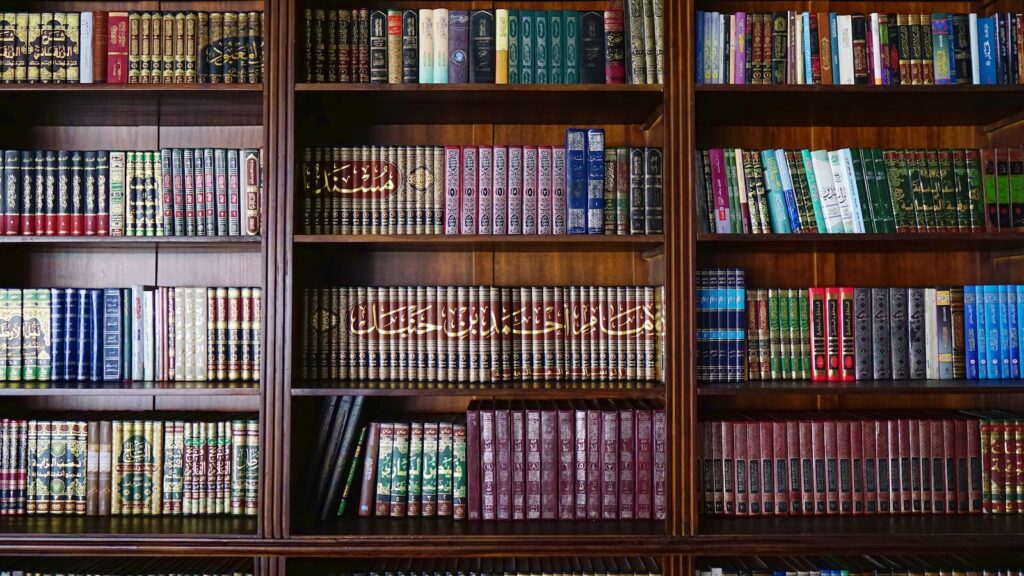 a book shelf filled with lots of books