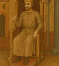 Medieval Christian king seated on throne