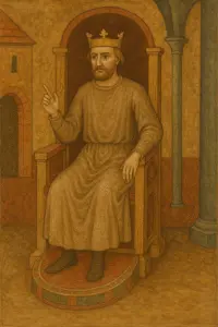 Medieval Christian king seated on throne